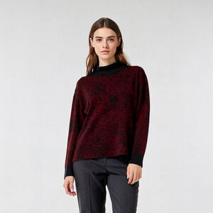 Lyssé Red Black Animal Print Turtleneck Sweater Small